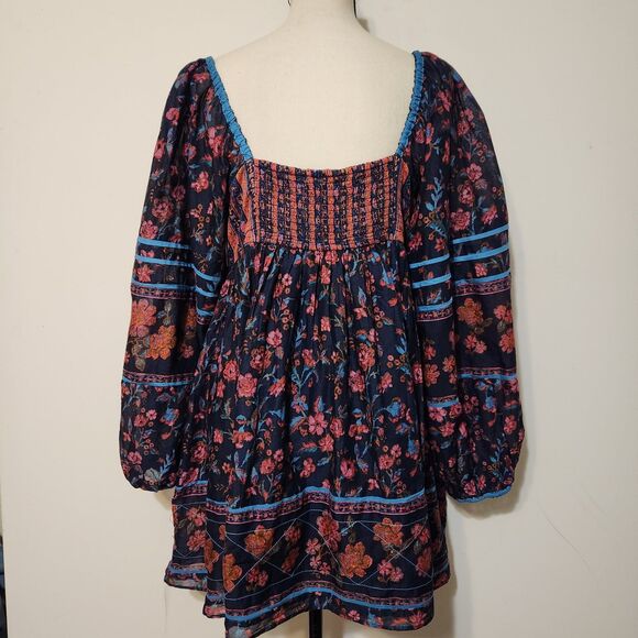 NWT free People Endless Afternoon Boho Mini Dress Balloon Sleeve  SZ L - Picture 2 of 16